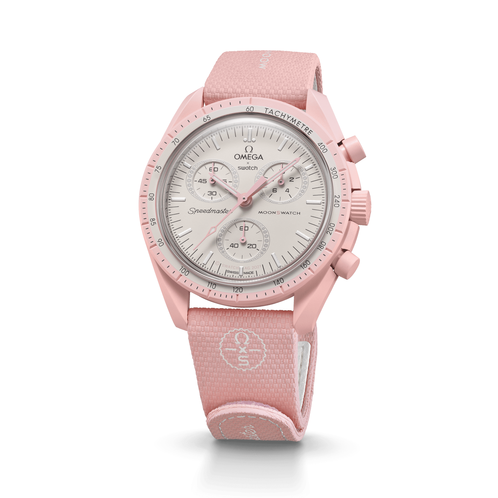 MOONSWATCH BORRACHA ROSA/BRANCA