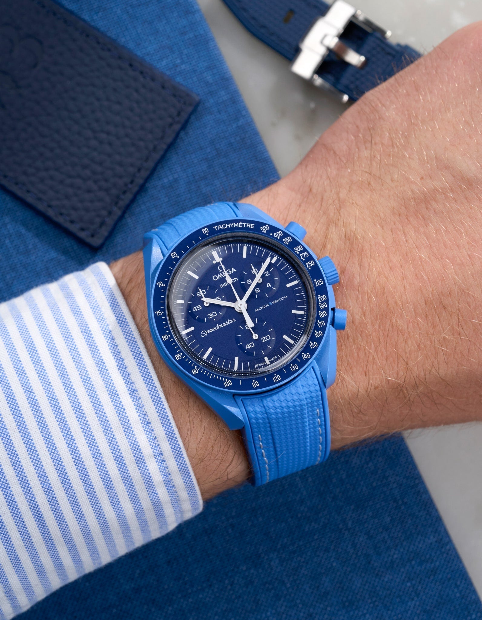 Relógio MoonSwatch Mission to Neptune (Pulseira de borracha)