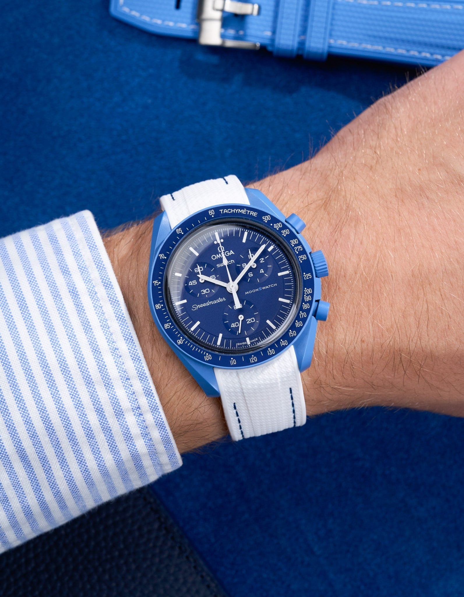 Relógio MoonSwatch Mission to Neptune (Pulseira de borracha)