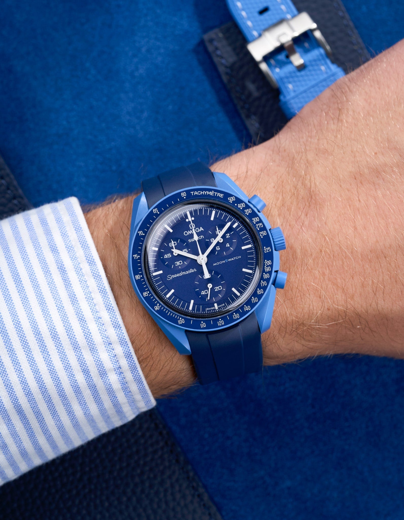 Relógio MoonSwatch Mission to Neptune (Pulseira de borracha)