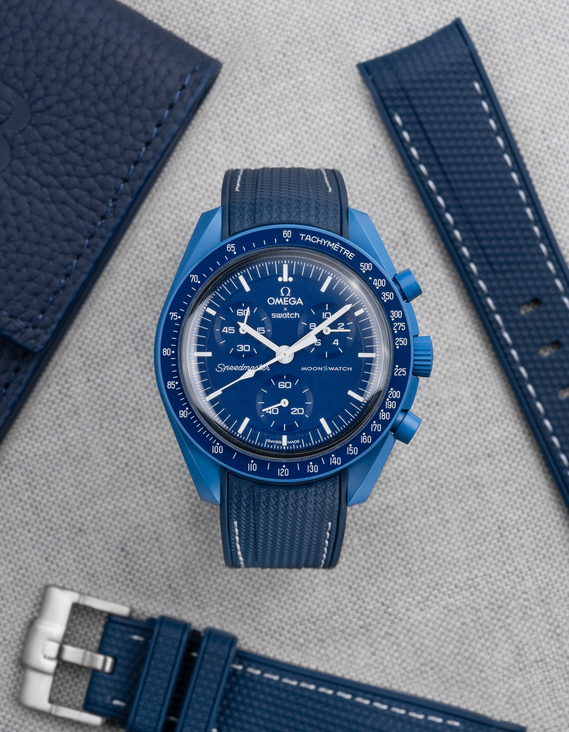 Relógio MoonSwatch Mission to Neptune (Pulseira de borracha)