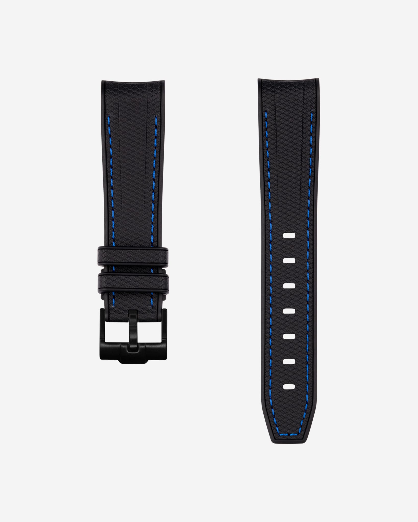 Curved Premium Rubber Strap - Black & Blue Stitches