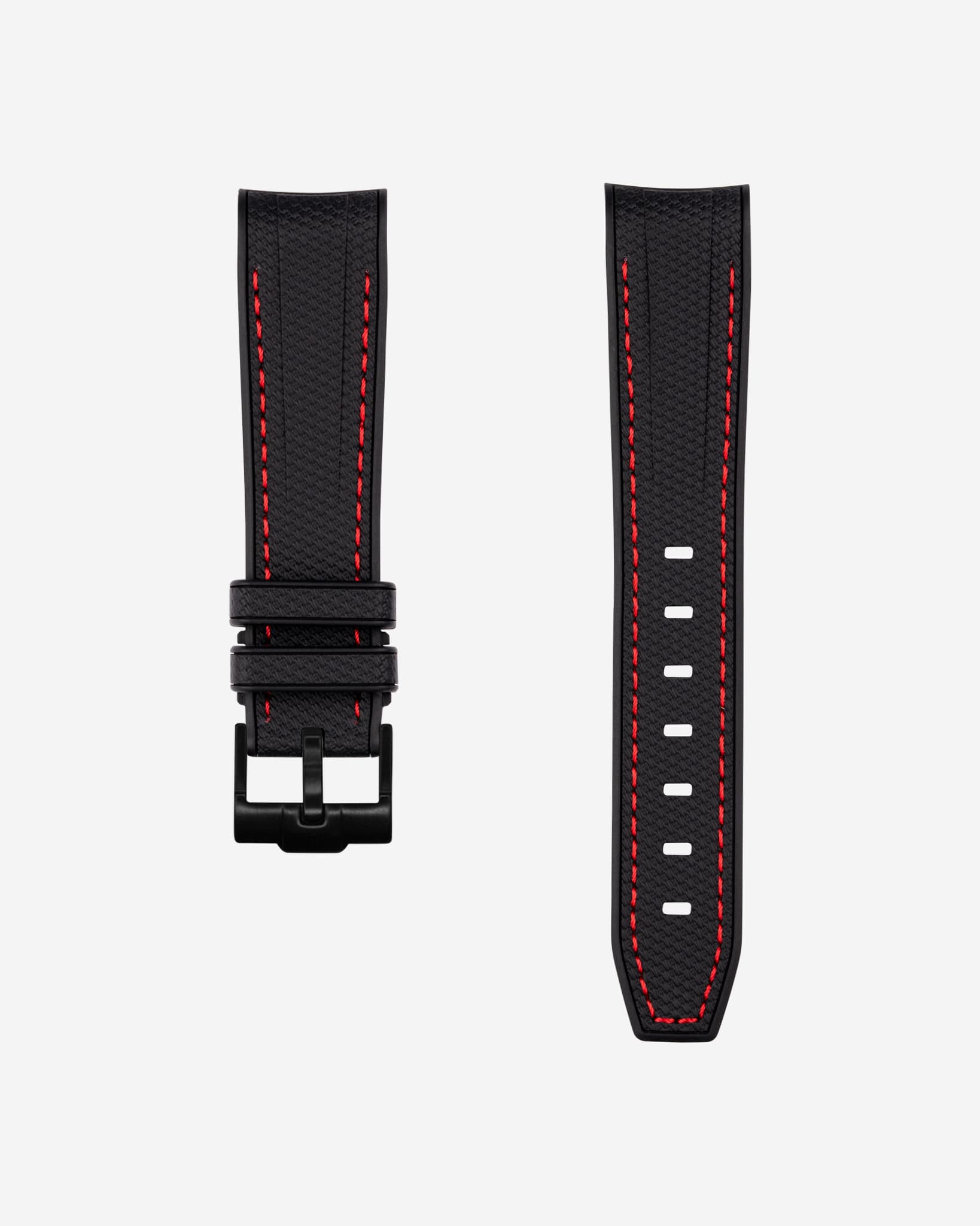 Curved Premium Rubber Strap - Black & Red Stitches