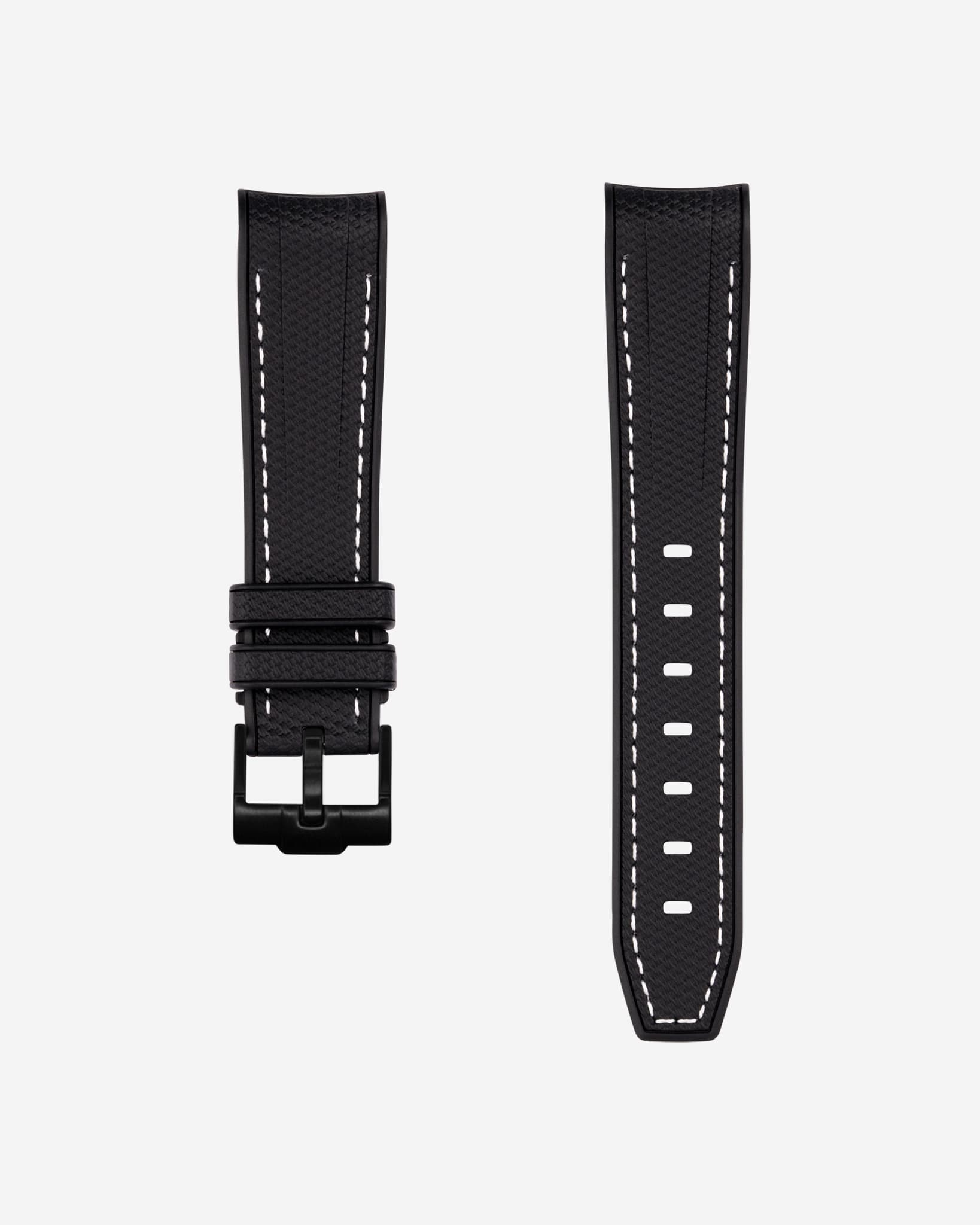 Curved Premium Rubber Strap - Black & White Stitches