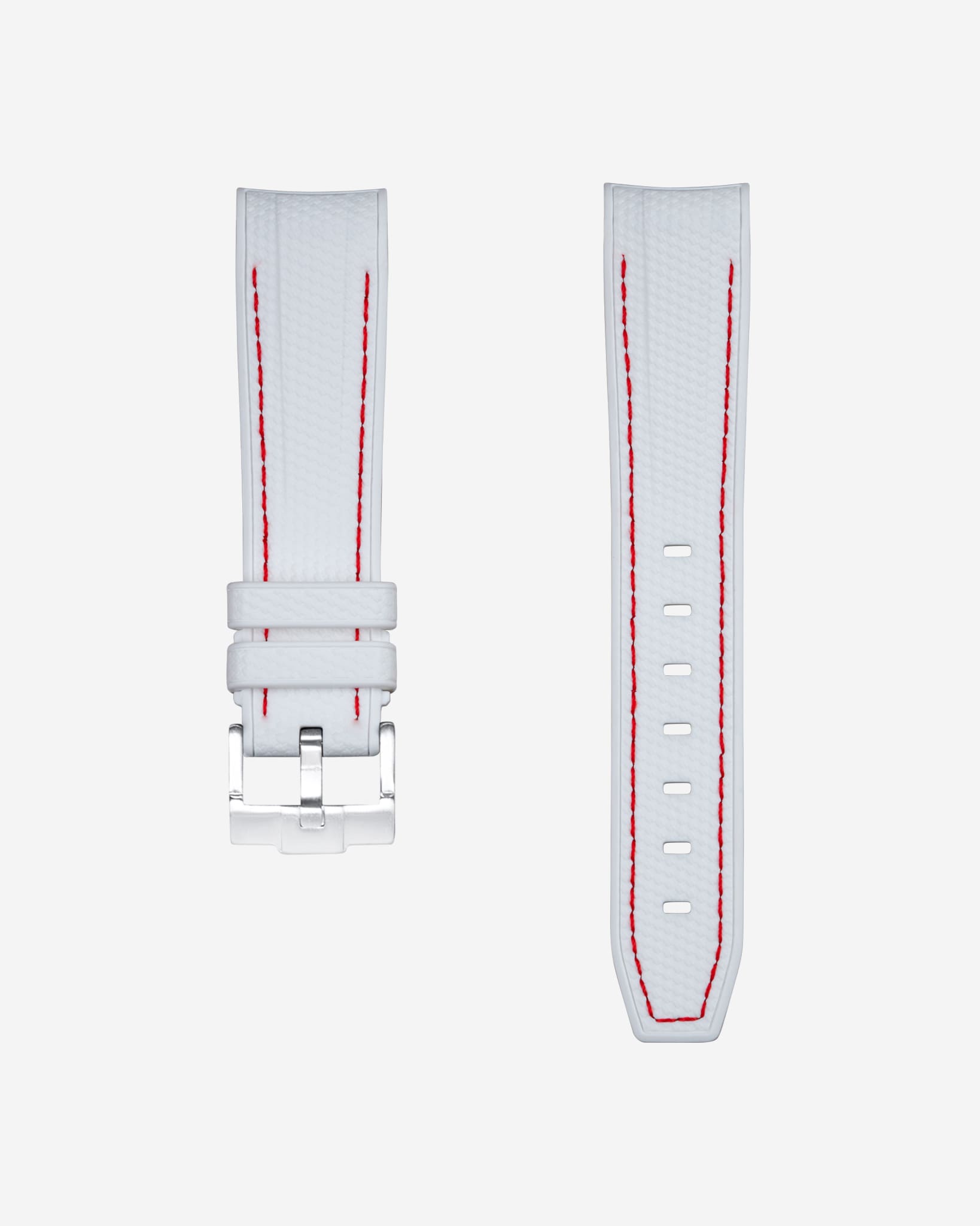Curved Premium Rubber Strap - White & Red Stitches