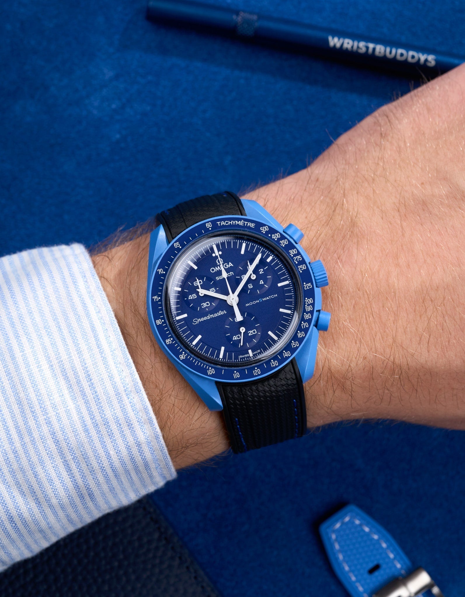 Relógio MoonSwatch Mission to Neptune (Pulseira de borracha)