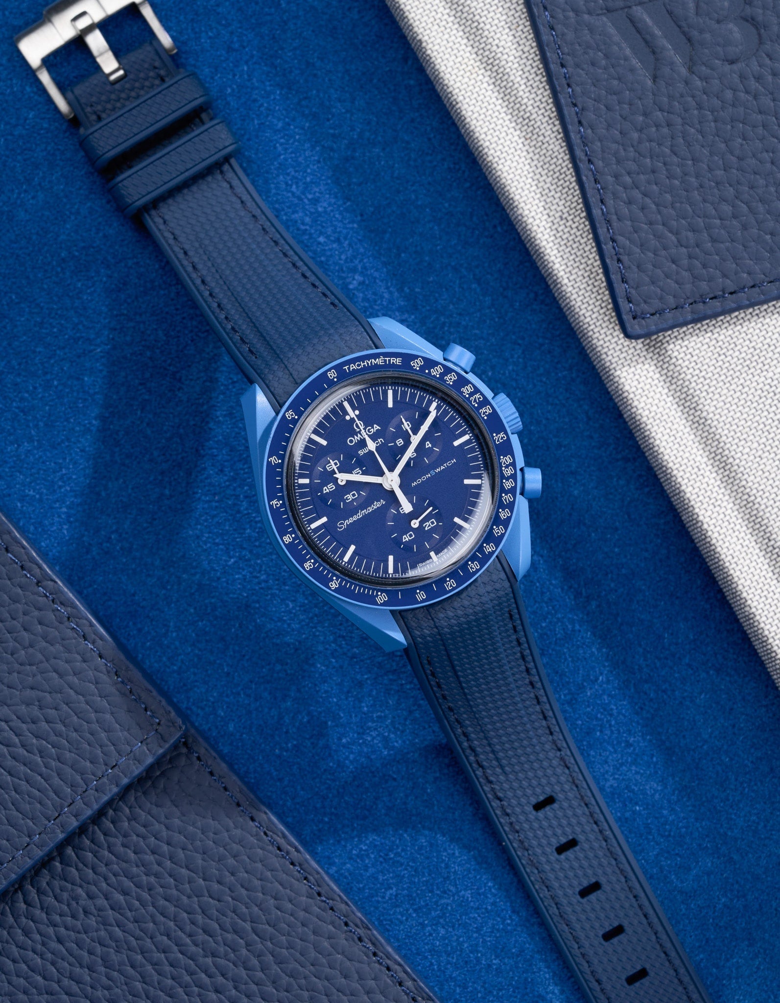 Relógio MoonSwatch Mission to Neptune (Pulseira de borracha)