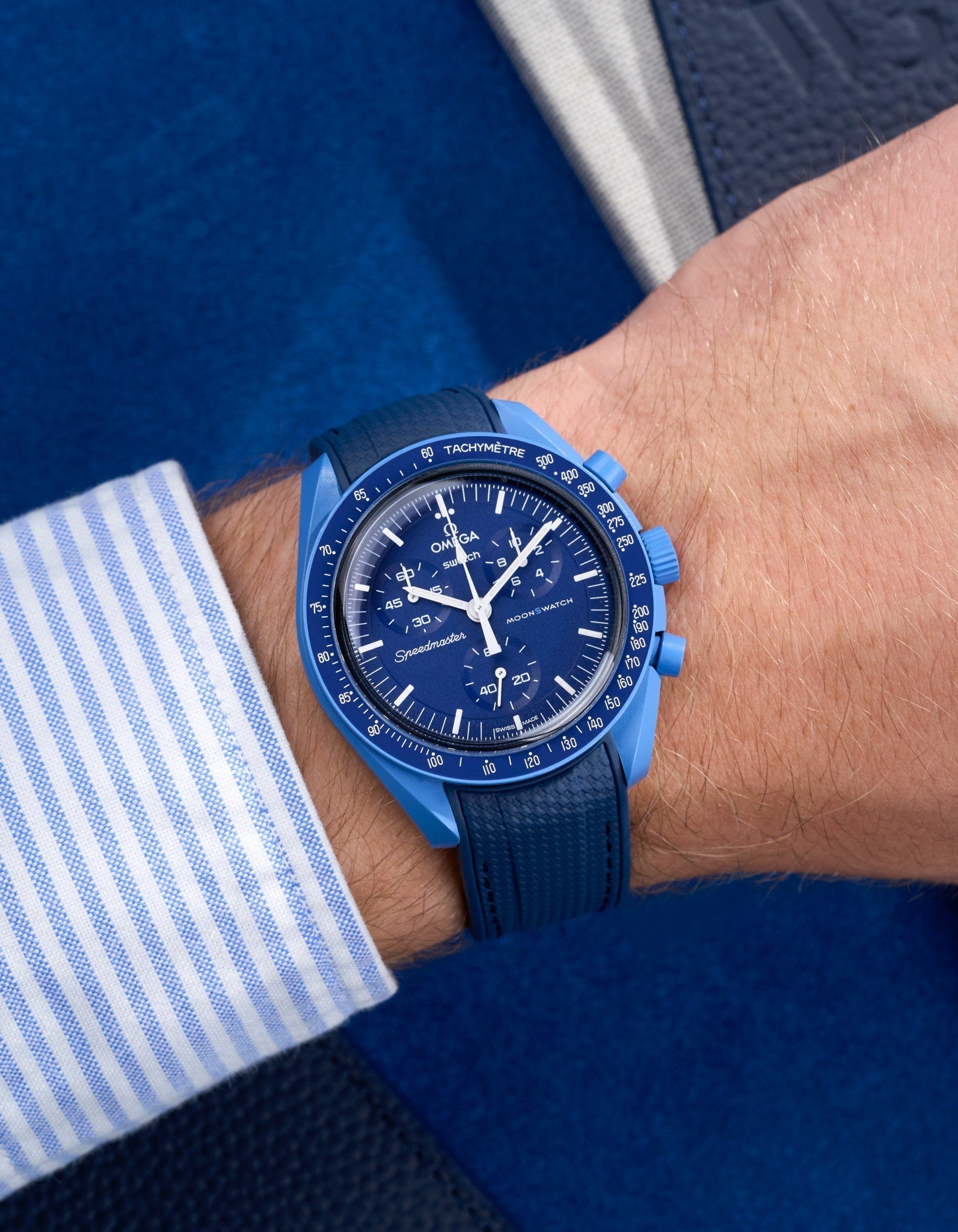 Relógio MoonSwatch Mission to Neptune (Pulseira de borracha)