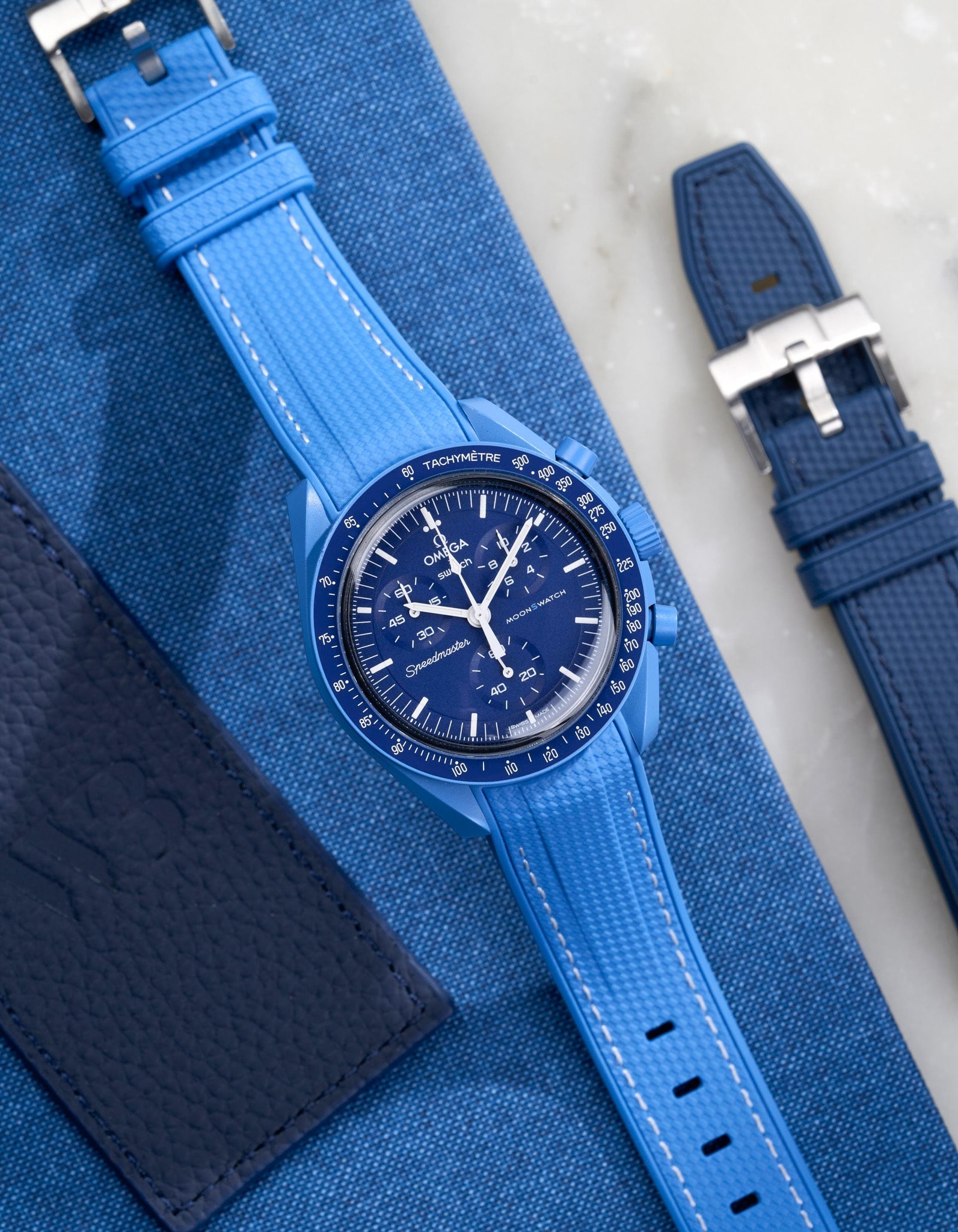 Relógio MoonSwatch Mission to Neptune (Pulseira de borracha)