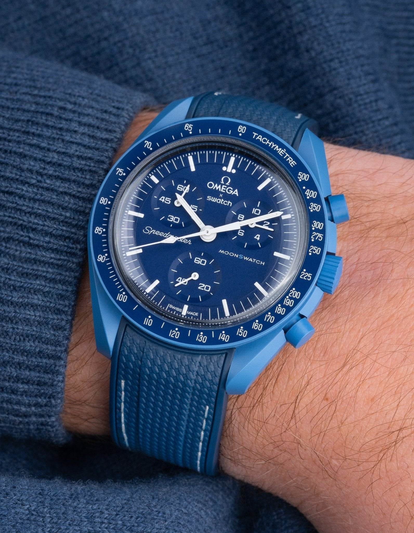 Relógio MoonSwatch Mission to Neptune (Pulseira de borracha)